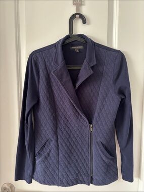 Banana Republic Quilted Navy Asymmetrical Zip Jacket